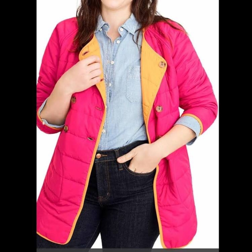 J. Crew Size Medium Pink Orange Reversible Quilted Puffer Jacker